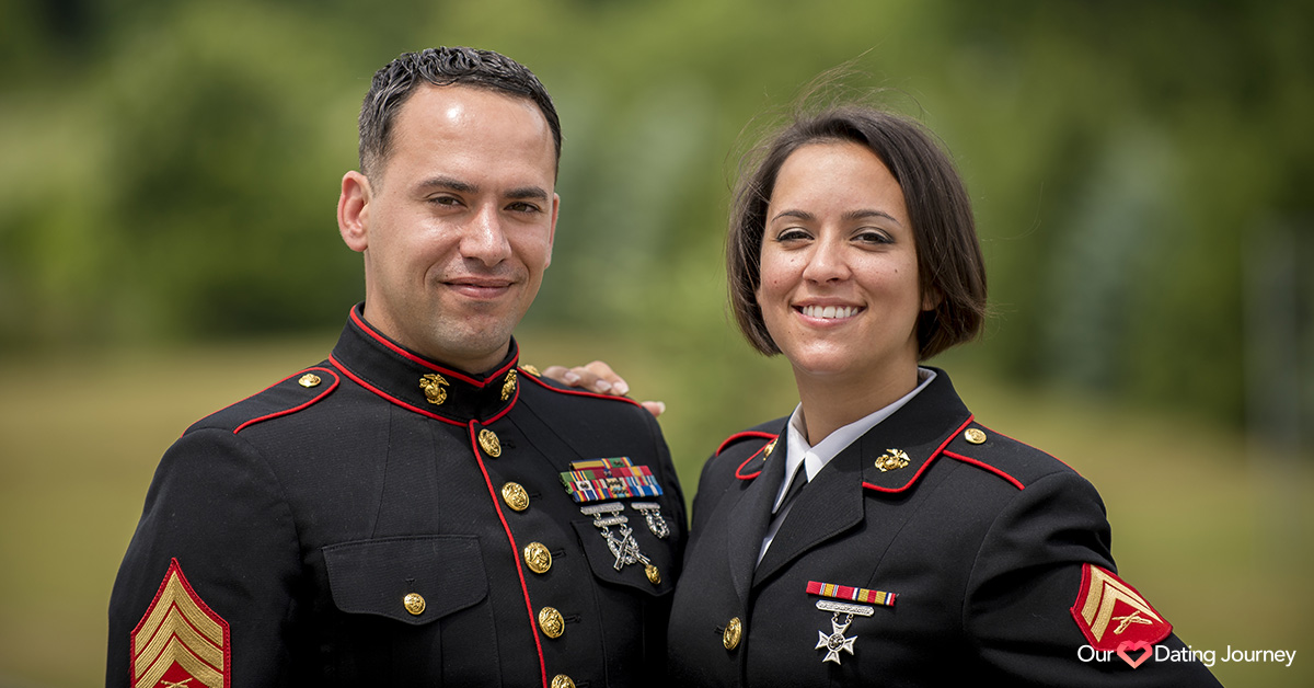 Military couple smiling