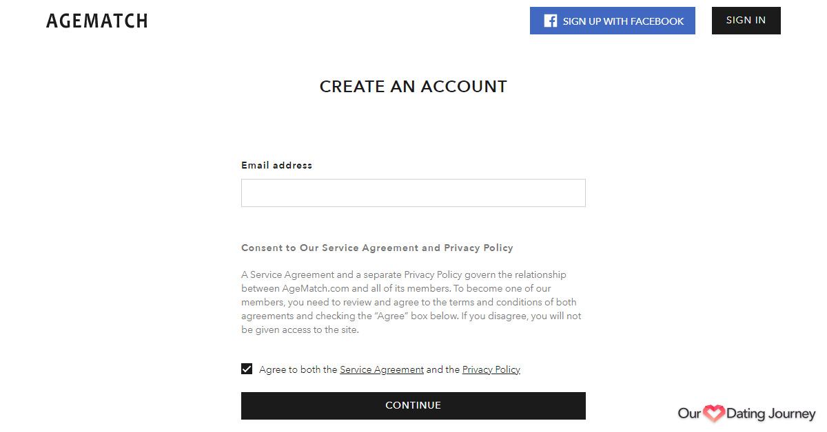 AgeMatch signup first step AgeMatch signup first step