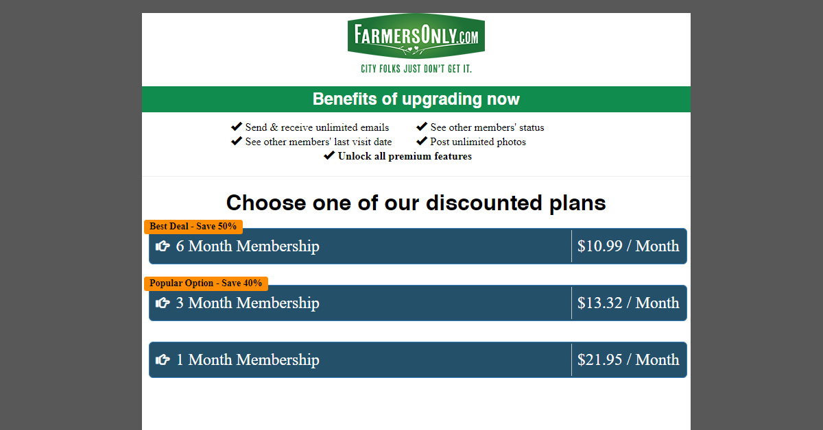 Farmers Only subscription plans